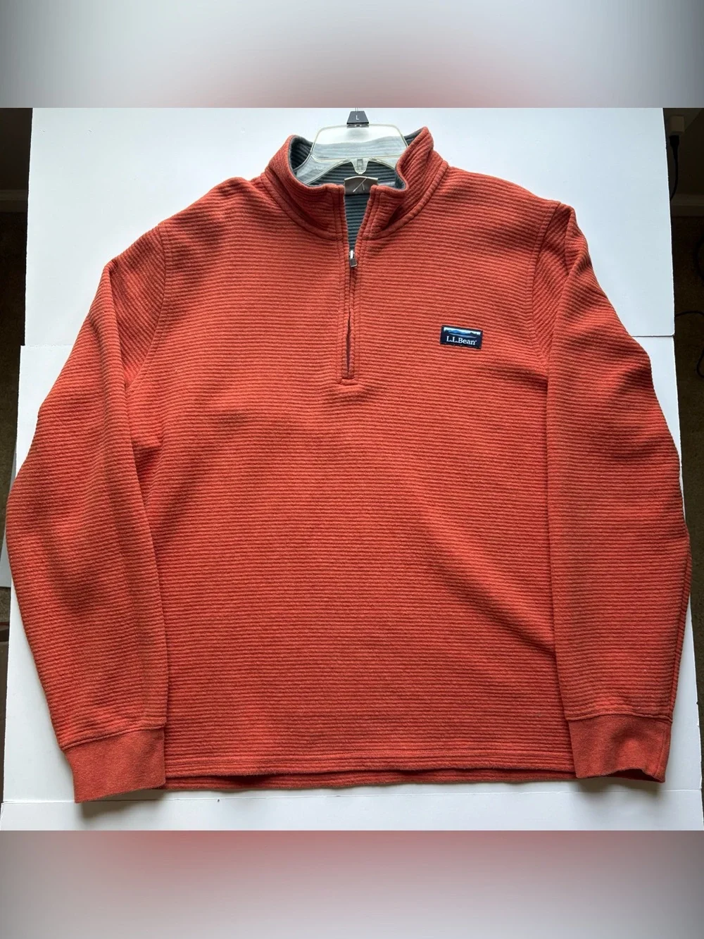 L.L.Bean Lakewashed Double-Knit Quarter-Zip Long Sleeve Men's L Regular Orange